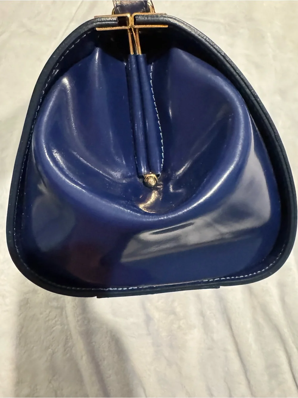 Alberta Di Canio Navy Blue Leather Satchel with Gold Hardware